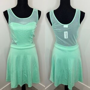 Pacsun Light Blue/Green Mesh Back & Sides Skater Dress (M)